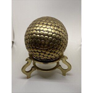 Vintage Brass MCM Sphere With Stand Office Decor Decorative Collectible 4.5”